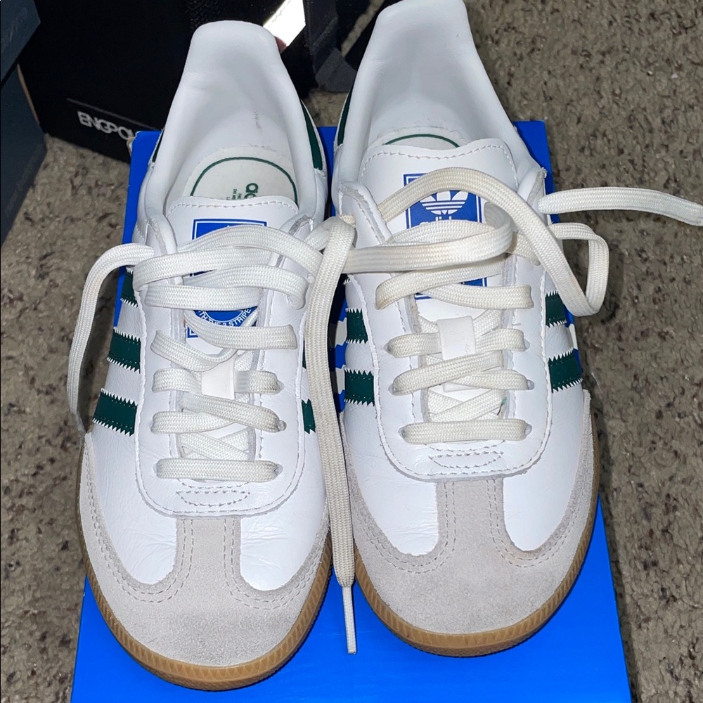 Kids adidas White Green Leather Retro Court Sneakers